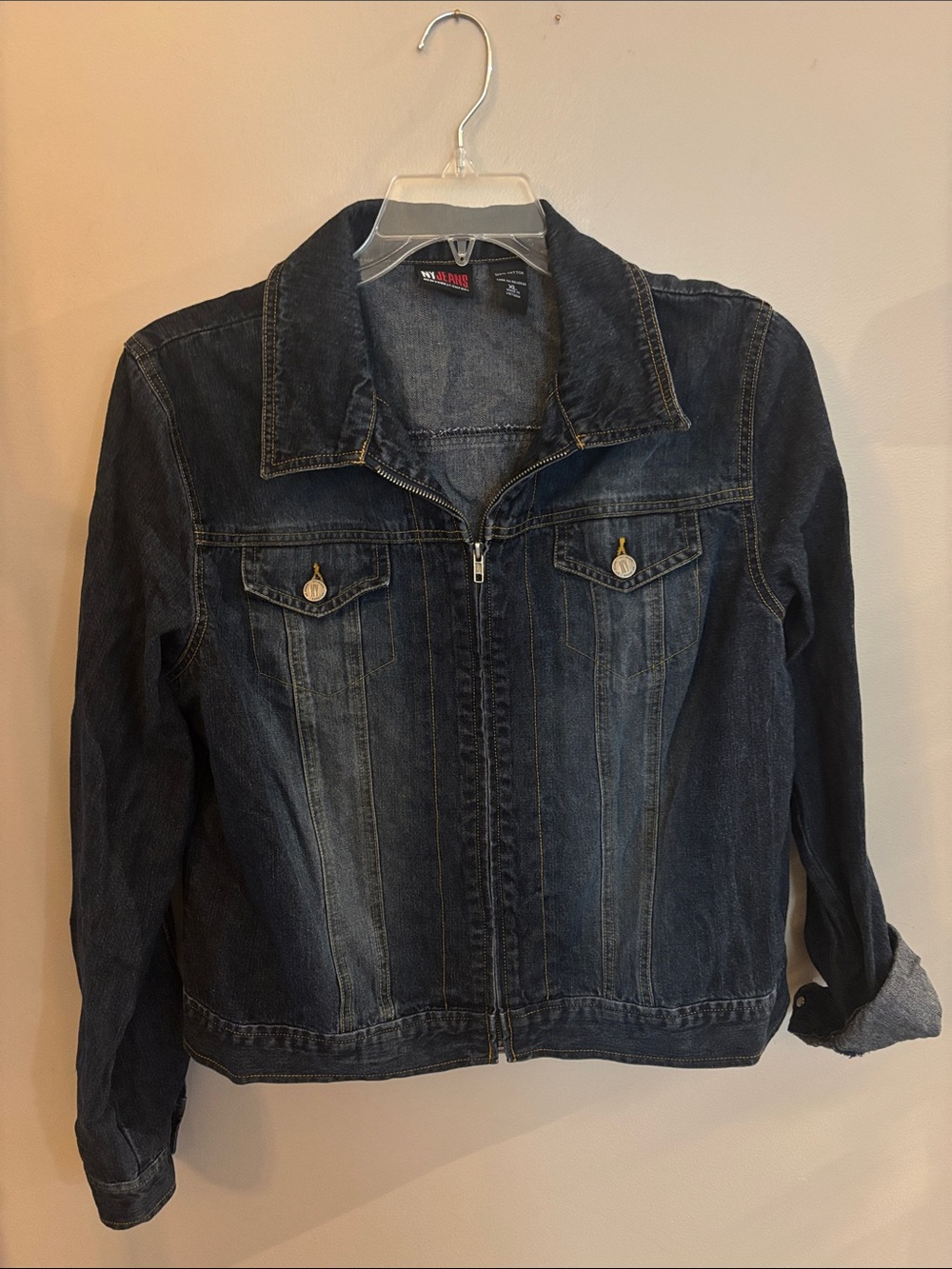 Dark Blue Denim Zip-Front Jean Jacket